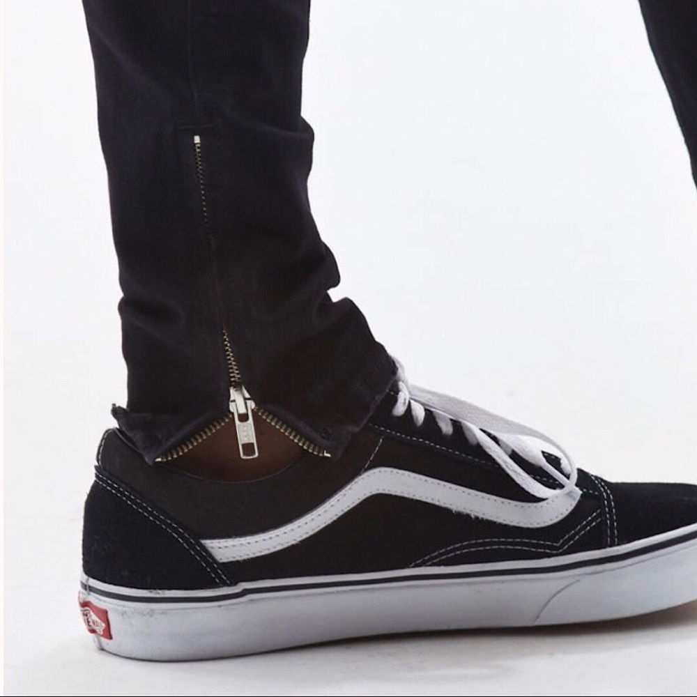 PACSUN Ripped Zip Black Stacked Skinny Jeans - Picture 4 of 8